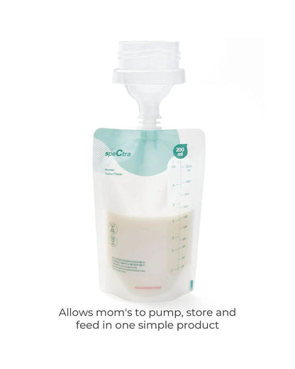 Spectra Easy Breast Milk Storage Kit-With Bottle Connector for Direct Pumping or Feeding-Color Changing Temperature Sensor-200 ml-Pack of 10