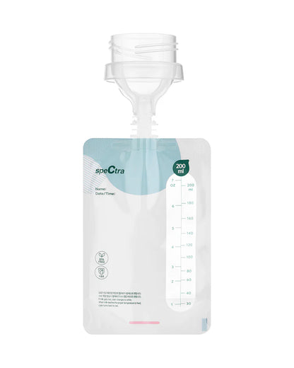 Spectra Easy Breast Milk Storage Kit-With Bottle Connector for Direct Pumping or Feeding-Color Changing Temperature Sensor-200 ml-Pack of 10