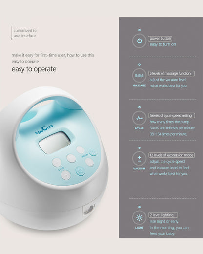 Spectra S1 Plus™ Premier Rechargeable Double Electric Breast Pump-With Hospital Grade Adjustable Suction (270 mmHg)-Versatile Single or Double Pumping-Upto 3 Hours Battery Life-Advance Massage and Expression Modes-Milk Expression Pump