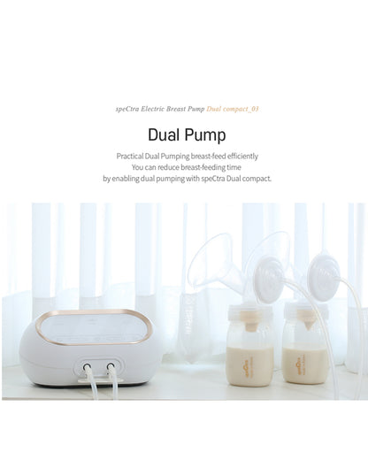 Spectra Dual Compact Synergy Gold Rechargeable Double Electric Breast Pump-Independent Control for each Breast-Simulates Natural Suckling-Touch LCD with Timer Control & Mute Mode-Close System-Backflow Protection-Milk Expression Pump