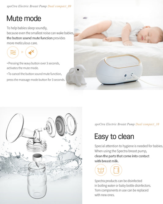 Spectra Dual Compact Synergy Gold Rechargeable Double Electric Breast Pump-Independent Control for each Breast-Simulates Natural Suckling-Touch LCD with Timer Control & Mute Mode-Close System-Backflow Protection-Milk Expression Pump