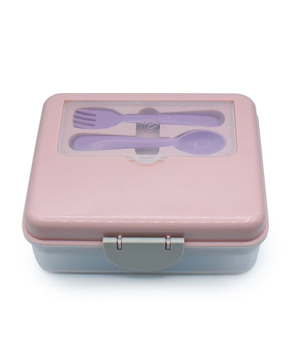 Melii 2 Tier Bento Lunch Box-With 6 Compartments & Removable Top Tier-Kid Friendly Lid-Includes Spoon & Fork-Pink Purple Grey-For Feeding Infants