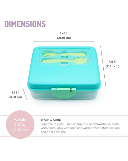 Melii 2 Tier Bento Lunch Box-With 6 Compartments & Removable Top Tier-Kid Friendly Lid-Includes Spoon & Fork-Blue Mint Lime-For Feeding Infants