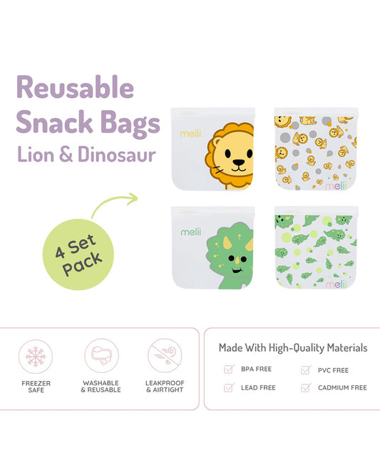 Melii EVA Reusable Snack Bags-With Leak Proof Double Zip Closure-Washable & Reusable-Pack of 4-For Feeding Infants