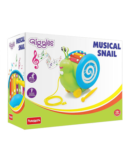 Funskool Giggles Musical Snail-Built In Xylophone-Enhances Motor Skills-Push & Pull Toy-9M+