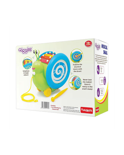 Funskool Giggles Musical Snail-Built In Xylophone-Enhances Motor Skills-Push & Pull Toy-9M+