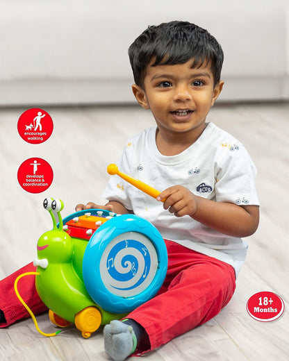 Funskool Giggles Musical Snail-Built In Xylophone-Enhances Motor Skills-Push & Pull Toy-9M+