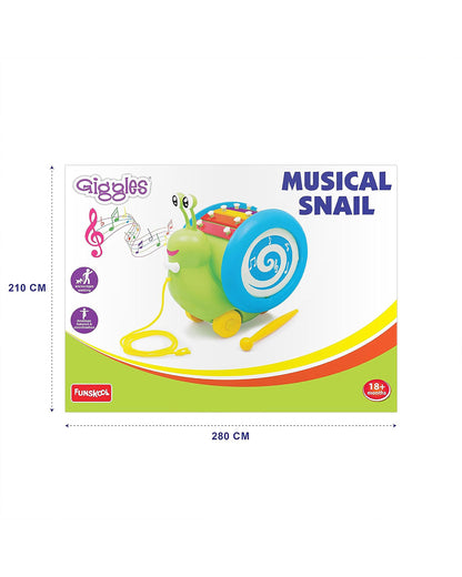 Funskool Giggles Musical Snail-Built In Xylophone-Enhances Motor Skills-Push & Pull Toy-9M+