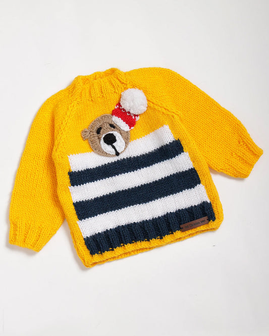 The Original Knit Yellow Winter Wear Sweater-Embroidered Handmade-High Quality Yarn-For Infants