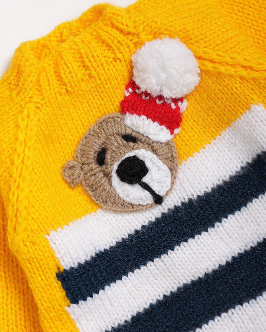 The Original Knit Yellow Winter Wear Sweater-Embroidered Handmade-High Quality Yarn-For Infants