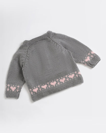 The Original Knit Grey & Pink Winter Wear Sweater With Dress-Embroidered Handmade-High Quality Yarn-For Infants