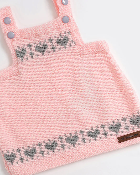 The Original Knit Grey & Pink Winter Wear Sweater With Dress-Embroidered Handmade-High Quality Yarn-For Infants