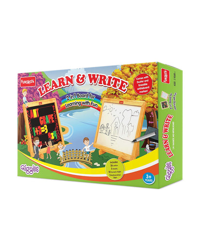 Funskool Giggles Learn N Write 2 In 1 Magnetic Wooden Slate-Chalkboard & Whiteboard-Art & Craft Kit-18M+