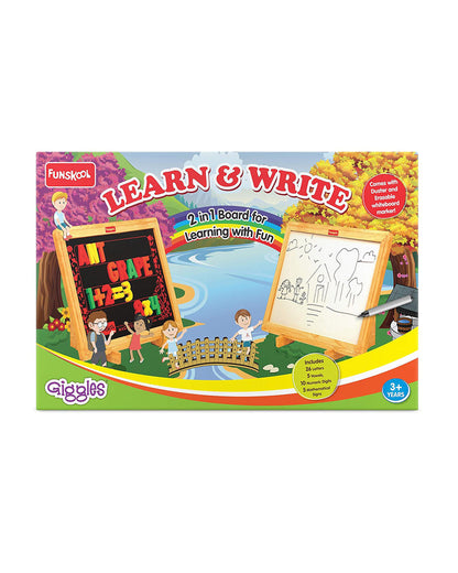 Funskool Giggles Learn N Write 2 In 1 Magnetic Wooden Slate-Chalkboard & Whiteboard-Art & Craft Kit-18M+