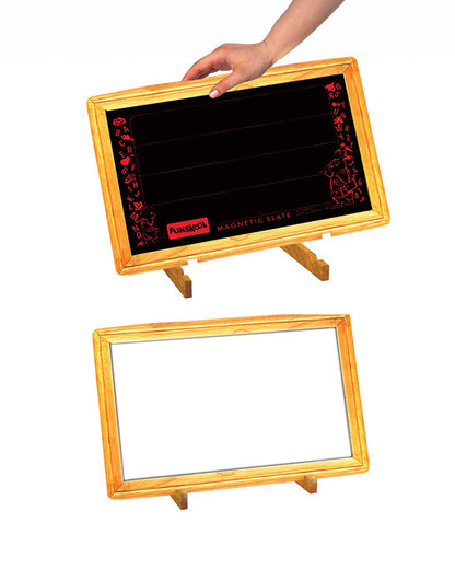 Funskool Giggles Learn N Write 2 In 1 Magnetic Wooden Slate-Chalkboard & Whiteboard-Art & Craft Kit-18M+