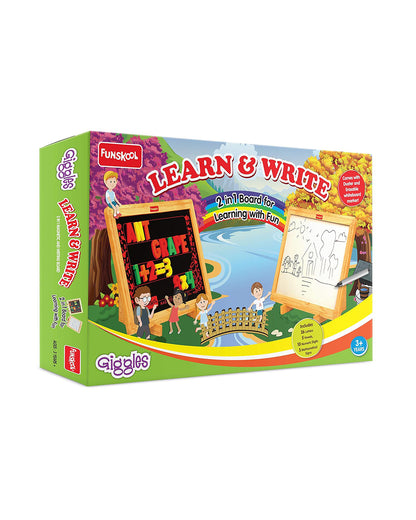 Funskool Giggles Learn N Write 2 In 1 Magnetic Wooden Slate-Chalkboard & Whiteboard-Art & Craft Kit-18M+