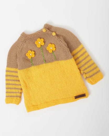 The Original Knit Beige & Yellow Winter Wear Sweater-Embroidered Handmade-High Quality Yarn-For Infants