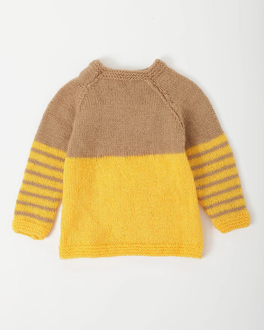 The Original Knit Beige & Yellow Winter Wear Sweater-Embroidered Handmade-High Quality Yarn-For Infants