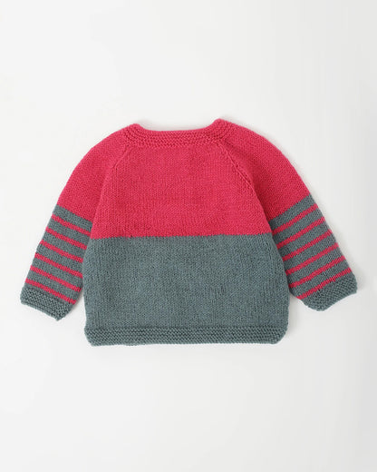 The Original Knit Cranberry & Grey Winter Wear Sweater-Embroidered Handmade-High Quality Yarn-For Infants