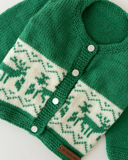 The Original Knit Green Winter Wear Dungaree Set With Cap & Mittens Set-Embroidered Handmade-High Quality Yarn-For Infants