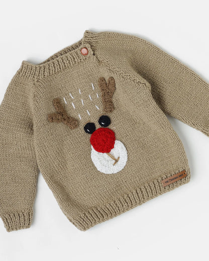 The Original Knit Beige Winter Wear Sweater Set With Cap & Booties Set-Embroidered Handmade-High Quality Yarn-For Infants