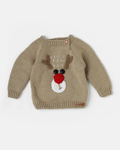 The Original Knit Beige Winter Wear Sweater Set With Cap & Booties Set-Embroidered Handmade-High Quality Yarn-For Infants