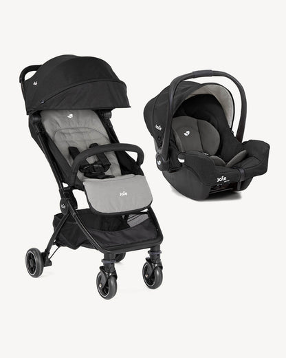 Joie Pact Lightweight Baby Stroller & Gemm Car Seat Travel System-Stroller Features (One Hand Fold, Flat Reclining Seat, Upto 15 Kg)-Car Seat Features (Airline Certified, Side Impact Protection, Upto 13 Kg)-Ember & Shale