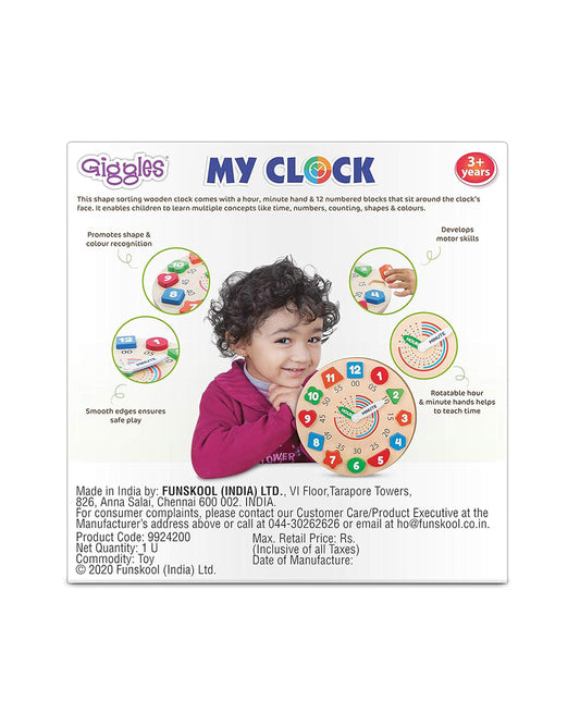 Funskool Giggles Wooden Activity Clock-Shape Sorter & Stacker-Learning & Educational Toys-12M+