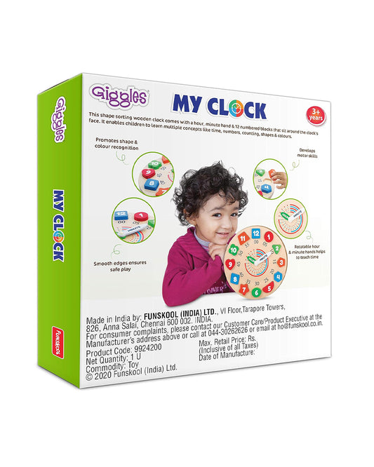 Funskool Giggles Wooden Activity Clock-Shape Sorter & Stacker-Learning & Educational Toys-12M+