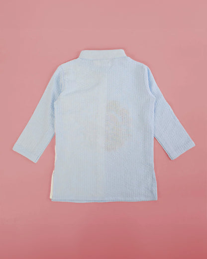 Keebee Light Blue Angrakha Kurta Pajama Set-Toucan Embroidered-Organic Cotton-For Infants