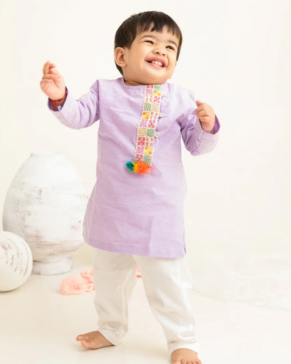 Keebee Lilac Kurta Pajama Set-Embroidered-Organic Cotton-For Infants