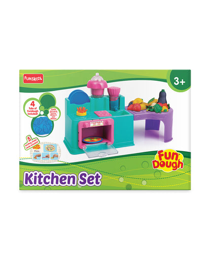 Funskool Fundough Kitchen Set-With Extruder, Kitchen Counter, Mixer, Working Table & 4 Clay Tubs-Art & Craft Kit-18M+