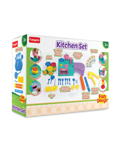 Funskool Fundough Kitchen Set-With Extruder, Kitchen Counter, Mixer, Working Table & 4 Clay Tubs-Art & Craft Kit-18M+