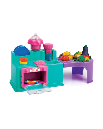 Funskool Fundough Kitchen Set-With Extruder, Kitchen Counter, Mixer, Working Table & 4 Clay Tubs-Art & Craft Kit-18M+