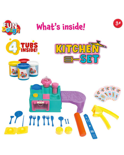 Funskool Fundough Kitchen Set-With Extruder, Kitchen Counter, Mixer, Working Table & 4 Clay Tubs-Art & Craft Kit-18M+