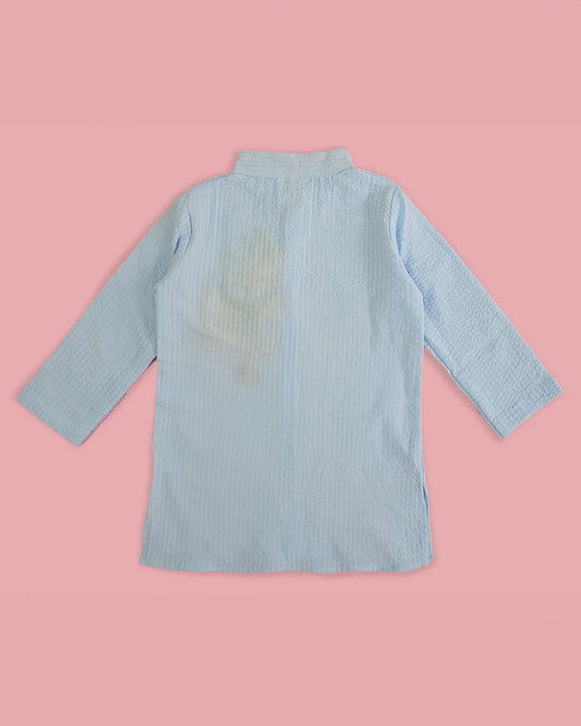 Keebee Blue Kurta Pajama Set-Sunflower Embroidered-Organic Cotton-For Infants