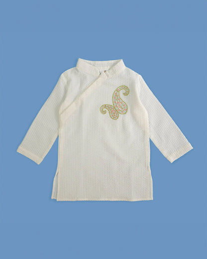 Keebee White Kurta Set-Paisley Embroidered-Organic Cotton-For Infants