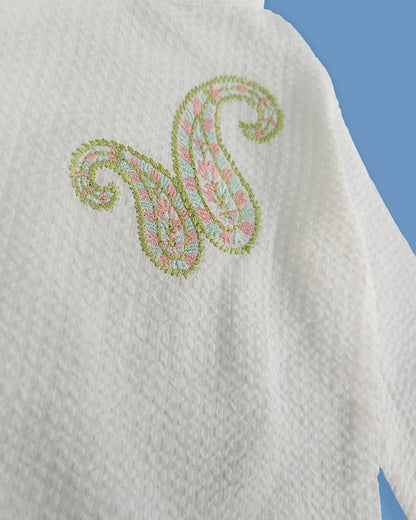 Keebee White Kurta Set-Paisley Embroidered-Organic Cotton-For Infants