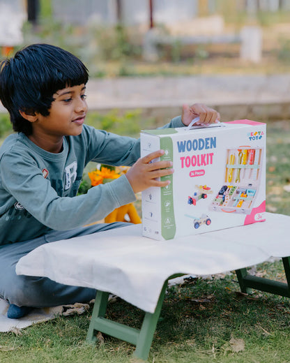 Nesta Toys Wooden Tool Kit Set & Tool Box-Includes 33 Tools-Promotes Role Play-Pretend & Play Toy-36M+