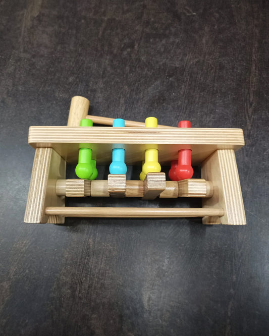 Nesta Toys Pounding Bench Wooden Toy with Hammer-Promotes Hand Coordination-Pretend & Play Toy-12M+