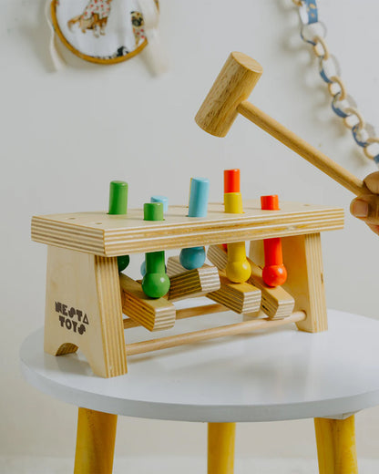 Nesta Toys Pounding Bench Wooden Toy with Hammer-Promotes Hand Coordination-Pretend & Play Toy-12M+