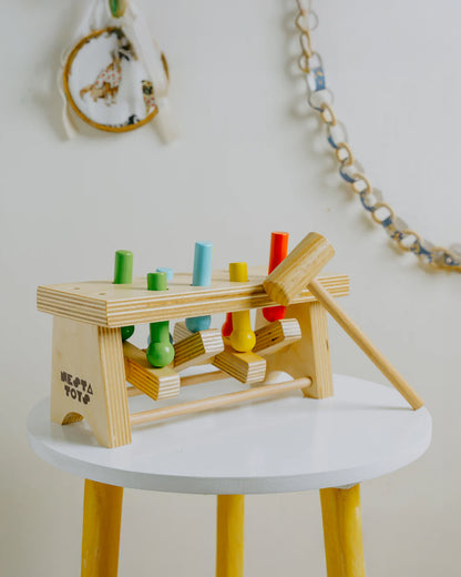 Nesta Toys Pounding Bench Wooden Toy with Hammer-Promotes Hand Coordination-Pretend & Play Toy-12M+