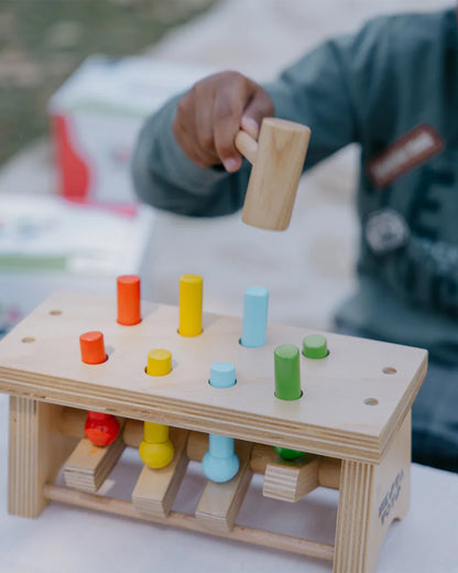 Nesta Toys Pounding Bench Wooden Toy with Hammer-Promotes Hand Coordination-Pretend & Play Toy-12M+