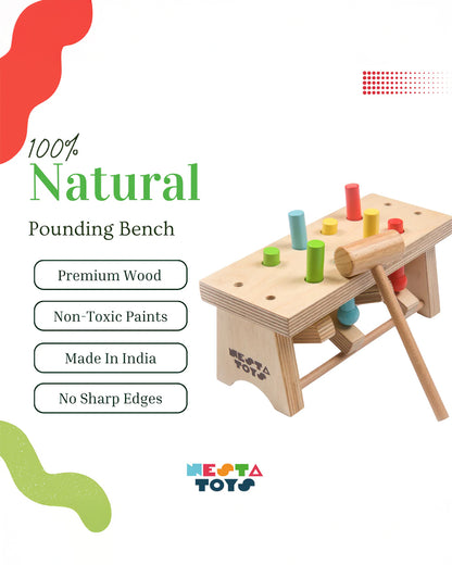 Nesta Toys Pounding Bench Wooden Toy with Hammer-Promotes Hand Coordination-Pretend & Play Toy-12M+