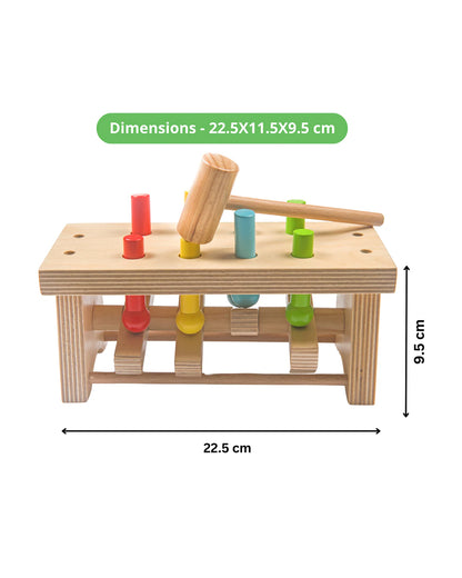 Nesta Toys Pounding Bench Wooden Toy with Hammer-Promotes Hand Coordination-Pretend & Play Toy-12M+
