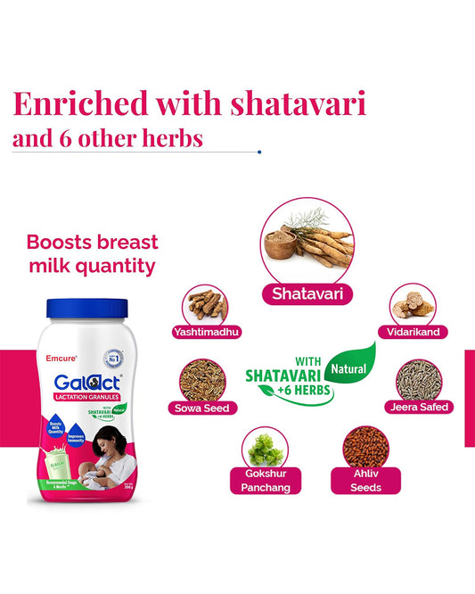 Galact-Emcure Lactation Granules-Elaichi Flavour-Boosts Milk Quantity-Improves Immunity-For Breastfeeding Mothers-Pack of 1