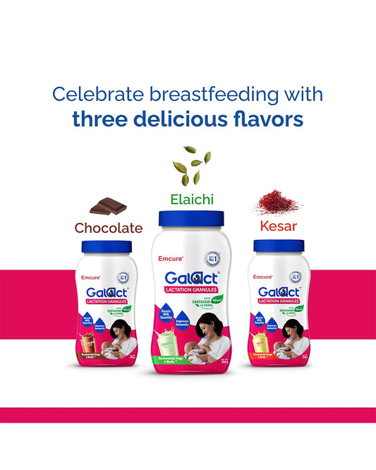 Galact-Emcure Lactation Granules-Kesar Flavour-Boosts Milk Quantity-Improves Immunity-For Breastfeeding Mothers-Pack of 1