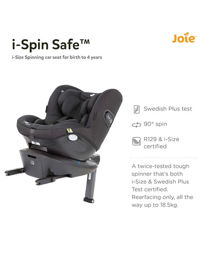 Joie i-Spin Safe Baby Car Seat-Rear Facing-Swedish Plus Test Certified (Toughest Crash Test)-90 Degrees Rotation-3 Piece Infant Insert-6 Positions Adjustable Headrest-2 Years Warranty-For 0 to 4Y (Upto 18.5Kg)-Coal