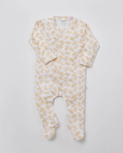 Cotton Bug White & Yellow Sleepsuit-Olive Print-100% Organic Cotton-For Infants