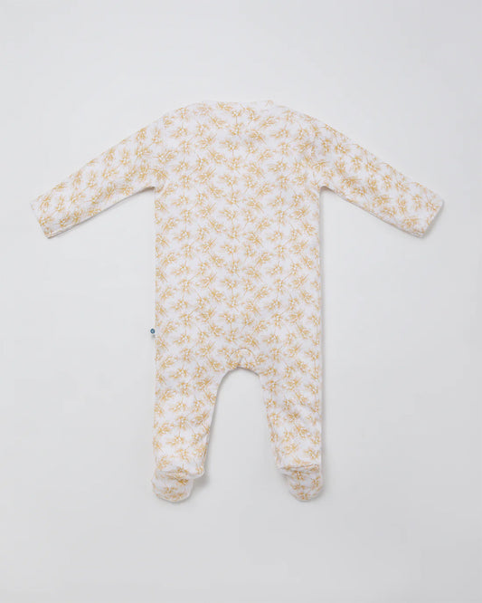 Cotton Bug White & Yellow Sleepsuit-Olive Print-100% Organic Cotton-For Infants